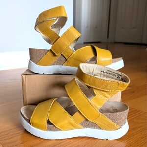Fly London Yellow Wedge Sandals